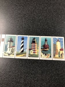 US Stamps #2474a Lighthouses - scare plate # 4  - Unfolded Booklet.