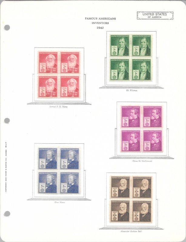 #859-893 MH 1c-10c 35 Blocks of 4, Complete Famous Americans (my225)