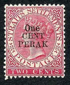 Perak SG37a One Cent type 34 on 2c Bright Rose M/M