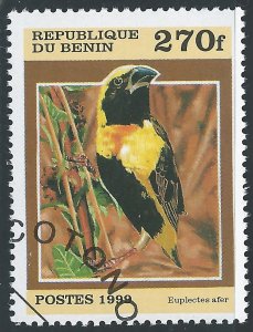 Benin #1123 270fr Birds - Euplectes - Yellow-Crowned Bishop ~ CTO