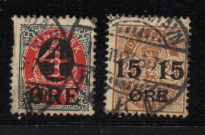 Denmark Sc 55-6 1904-12 overprint stamp set used