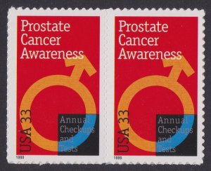 US 3315 Prostate Cancer Awareness 33c horz pair (2 stamps) MNH 1999
