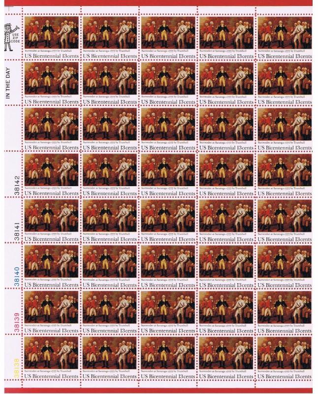 #1728 MNH OG Sheet of 40 Burgoyne @ Face Value 