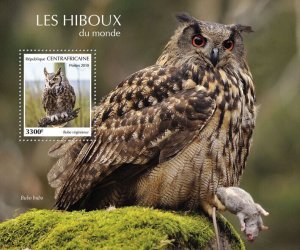 Central African Rep 2019 MNH Birds on Stamps Owls of World Horned Owl 1v S/S