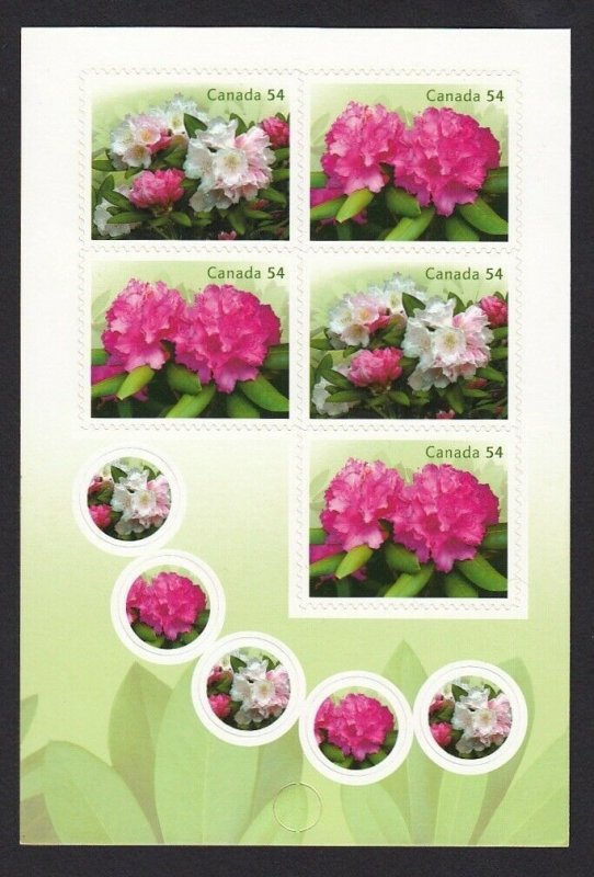 RHODODENDRONS = FRONT Booklet Page of 5 w/ 5 Stickers Canada 2009 #2319-2320 MNH 