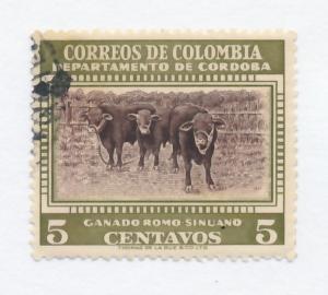 Colombia 1956 Scott 648 used - 5c, Cattle, Cordoba