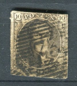 BELGIUM; 1850s classic Leopold Imperf issue used Shade of 10c. value Postmark