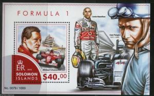 SOLOMON ISLANDS FORMULA I MICHAEL SCHUMACHER LEWIS HAMILTON FANGIO S/SHEET MINT