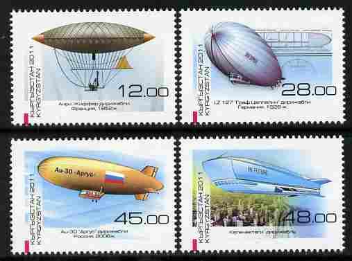 Kyrgyzstan 2011 Development of Airships perf set of 4 unm...