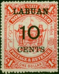 Labuan 1895 10c on $1 Scarlet SG76 Fine MM