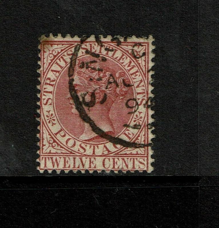 Straits Settlements SG# 102, Used, Hinge Remnant, corner shallow thin - S7500