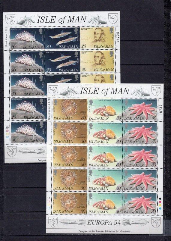 ISLE OF MAN 1994 YEAR EUROPA/MARINE LIFE SET OF 2 SHEETS OF 15 STAMPS MNH