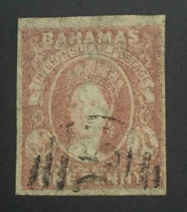 MOMEN: BAHAMAS SC #2 IMPERF 1860 USED **SIGNED G. OLIVA** £1,500 LOT #60001-2