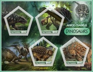 Stamps.Fauna. Dinosaurs 2022 year 1+1 sheets perforated  Gambia