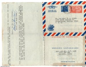 India 1973 Postal Stationary Cover letter Aerograme to USA Indiana 17256