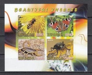 Rwanda, 2009 Cinderella issue. Insects as Butterfly & Bee, IMPERF sheet. 