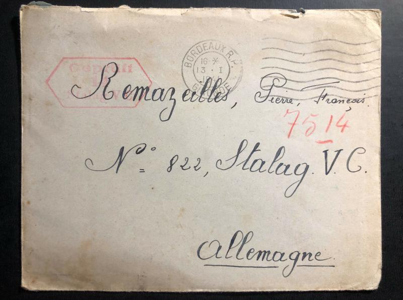 1941 Bordeaux France Cover to Stalag VC Germany Pow Prisoner of war camp