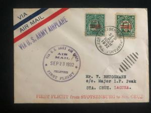1932 Stotsenburg Philippines First Flight US Army Airmail Cover FFC to St Cruz