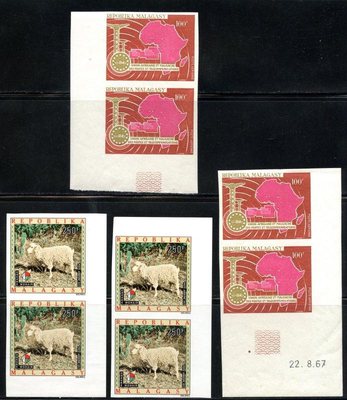 MALAGASY LOT OF IMPERFORATED STAMPS MINT NEVER HINGED AS SHOWN