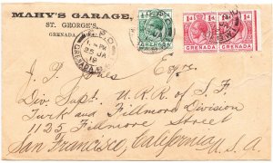 GRENADA cover postmarked 25 Jan. 1919 - The 2½d rate to USA