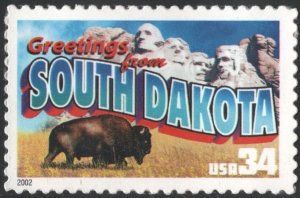 SC#3601 34¢ Greetings From America: South Dakota Single (2002) SA