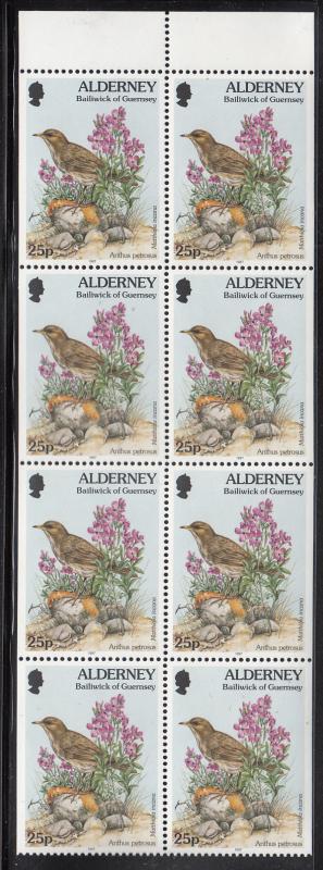 Alderney 1997 MNH Sc #99b Booklet pane of 8 25p Anthus petrosus, matthiola in...