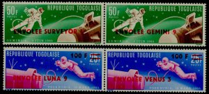 Togo 564a,6a MNH Space, Astronauts, Surveyor 1, Gemini 9, Luna 9. Venus 3