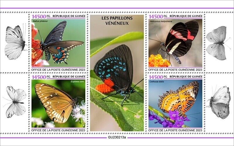 Guinea - 2023 Poisonous Butterflies, Red Lacewing - 4 Stamp Sheet - GU230213a