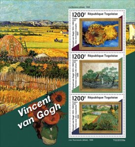 TOGO - 2022 - Vincent van Gogh  - Perf 3v Sheet - Mint Never Hinged