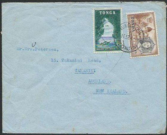 TONGA 1957 4d rate cover, Nuku'alofa to New Zealand........................83573