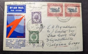 1933 Kedah Malaya First Flight Cover FFC to Elizabethville Belgian Congo Imperia