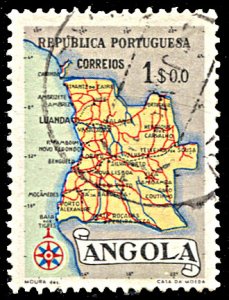 Angola 389, used, Map of Angola