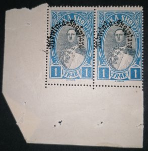 Albania 1fr 1928 Michel 195 MNH pair with sheet part