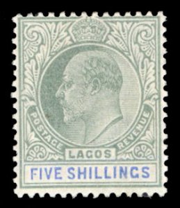 Lagos #48 Cat$150, 1904 5sh green and ultramarine, lightly hinged