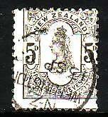 New Zealand-Sc#69- id8-used 5p olive gray QV-dated Sp 13 1899-