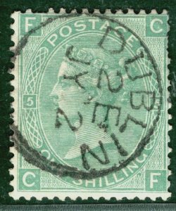 GB IRELAND QV Stamp SG117 1s Green Plate 5 (1871) Dublin CDS Used c£45+75% RED38