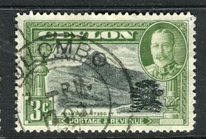 CEYLON; 1935 early GV issue fine used 3c. value, fair Postmark