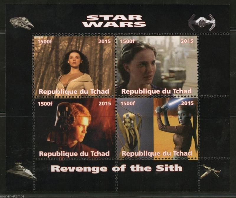 CHAD 2015 STAR WARS 'REVENGE OF THE SITH' SHEET OF FOUR  PERFORATED MINT NH