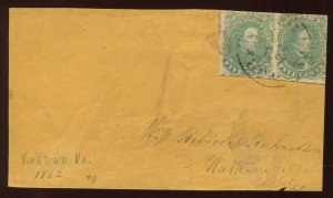 Confederate States 1 Pair on Cover Front Yorktown VA to Watkinsville GA LV4427