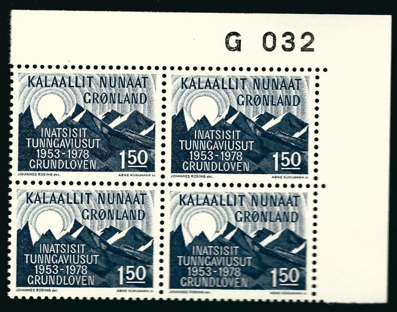 Beautiful Greenland #108 Plate Block 032 MNH VF...Kalaallit is Hot now!