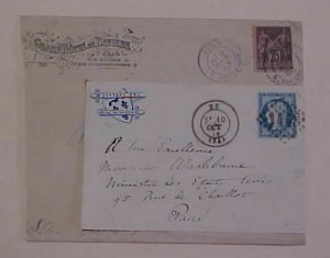 FRANCE  PICTORIAL HOTEL ADS 1893 PARIS also 1874 EU ON FRONT ONLY BOTH TO USA