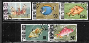 Tanzania #28-29,31,33-34  Fish  (CTO) CV $12.40