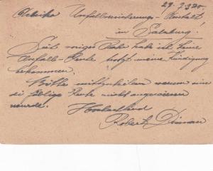 Czechoslavakia 1920 Prague to Salzburg Prepaid Postcard VGC