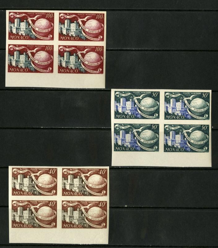 Monaco Stamps # C31-3 XF OG NH Imperf Blocks Of 4