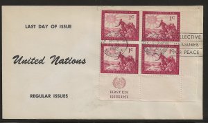 United Nations #1 Last Day of Issue Inscription Block of 4 Cover (my5589)