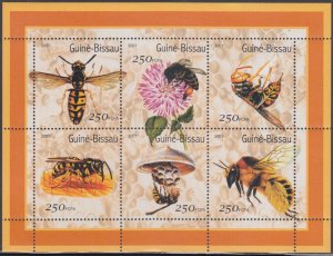 GUINEA BISSAU  # GUB005 CPL MNH  S/S of 6 DIFF FLOWERING BEES
