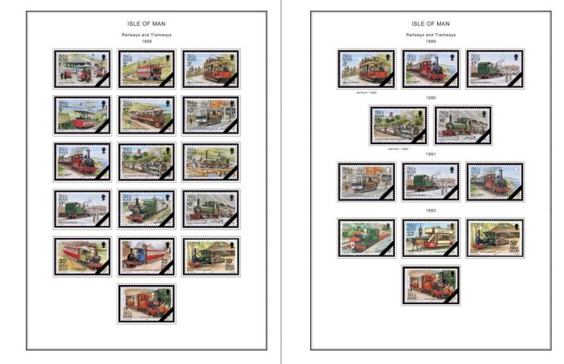 GB ISLE OF MAN STAMP ALBUM PAGES 1958-2010 (195 color illustrated pages)