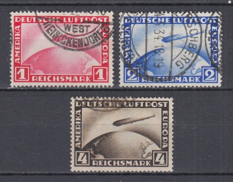 1928/31 Deutsches Reich Germany  Full Set Zeppelin Mi.423/4 + 455  Watermark VFU