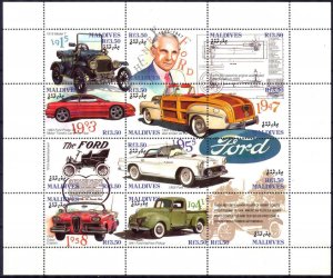 Maldive Islands 1993 Classic Cars Ford Sheet MNH