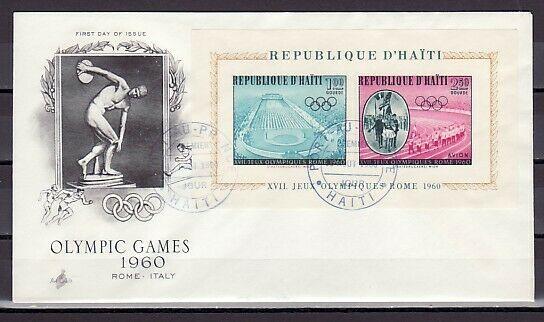 Haiti, Scott cat. C165a. Rome Olympics s/sheet. First day Cover. ^